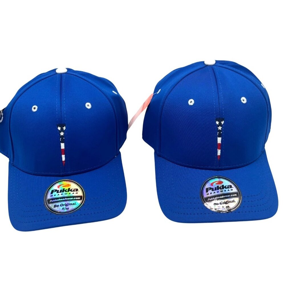 Pukka Stars-and-Stripes-Tee-Embroidered Stretch Fit Golf Cap/ Hat, Blue